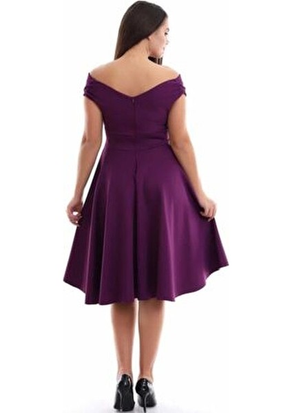 Mürdüm Kayık Yaka Elbise F107