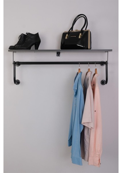 Destekli ve Raflı Yuvarlak Borudan U Askı 90 cm Siyah fiyatları