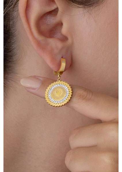 Çeyrek Altın Model Zirkon Taşlı Altın Kaplama Çelik Kadın Sallantılı Küpe fiyatları