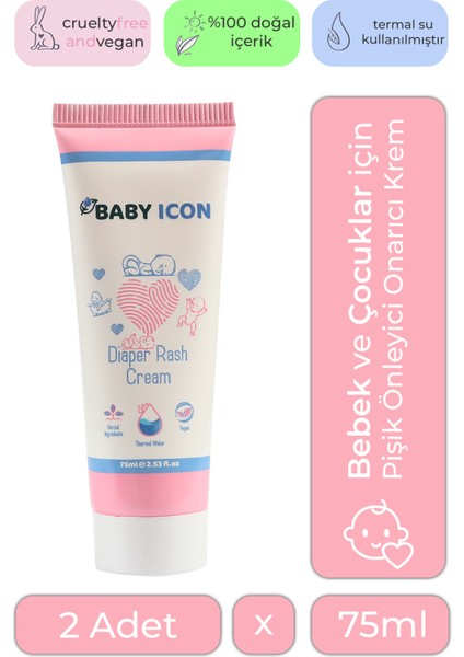 Pişik Önleyici ve Onarıcı Krem - 2 Adet 75 ml Doğal, Vegan