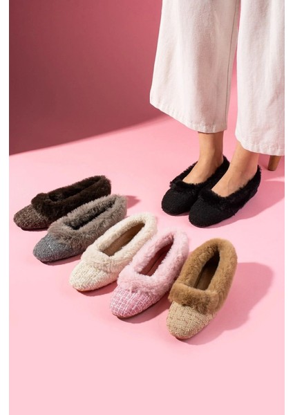 Peluş Detaylı Kırçıl Kumaşlı Rahat ve Hafif Ev Babeti Ev Pandufu fiyatları