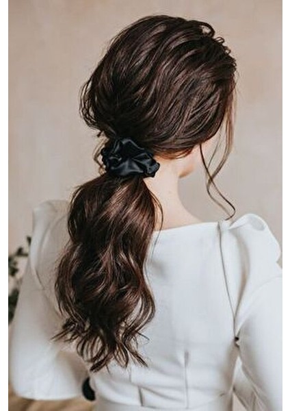 Kadın 6'lı Siyah Saten Saç Lastik Toka Seti modelleri