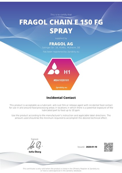 Fragol Chain E 150 FG Yüksek Sıcaklığa Dayanıklı Gıda Onaylı Zincir Spreyi - 400 ml