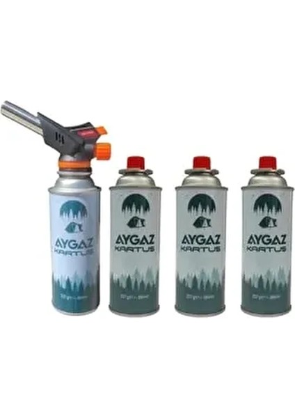 Gas Torch Çakmaklı Pürmüz + Aygaz 227 gr Kartuş Dörtlü Set