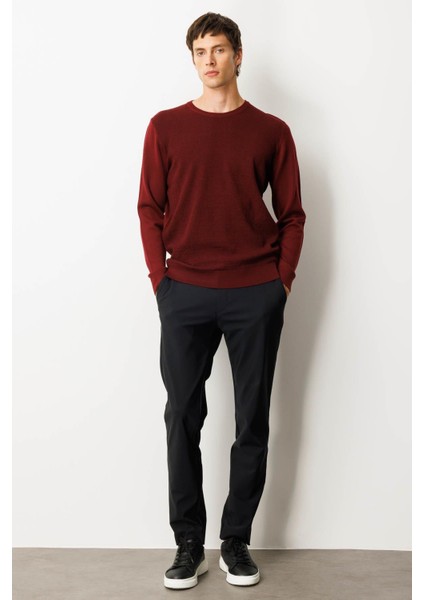 Erkek Sıfır Yaka Önü Baklavalı Triko Kazak Bordo indirimleri