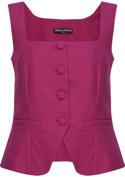 Pembe Astarsız Kare Yaka Yelek