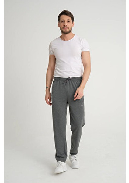 Erkek Antrasit Rahat Kesim Düz Paça Nakış Detaylı Penye Kumaş Eşofman Altı fiyatları