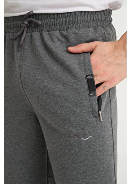 Erkek Antrasit Rahat Kesim Düz Paça Nakış Detaylı Penye Kumaş Eşofman Altı modelleri