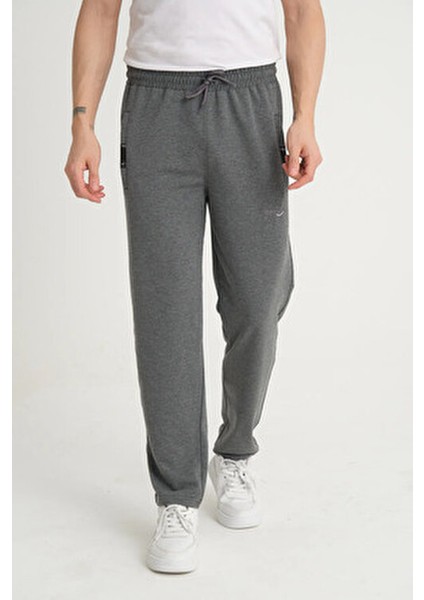 Erkek Antrasit Rahat Kesim Düz Paça Nakış Detaylı Penye Kumaş Eşofman Altı indirimleri