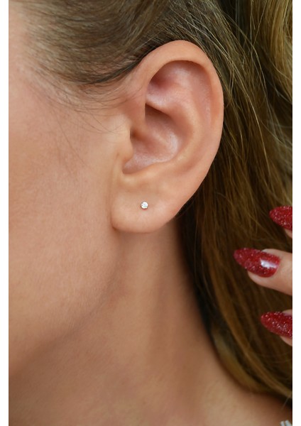 Sacce Scarves&Accessories Zirkon Taşlı 2 mm Tektaş Küpe