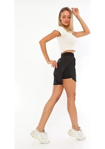 Run Sporcu Taytlı Şort Kadınlar İçin Düz Desenli Rahat Fit Yazlık Tasarım