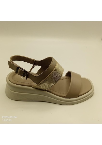 Vizon & Gold Hakiki Deri Sandalet