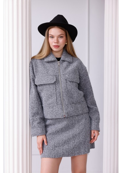 Önden Fermuarlı Cepli Kaşe Takım - Etek Ceket Kombin fırsatları