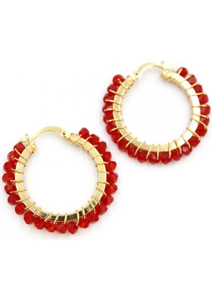 Kristal Boncuk Halka Küpe - Kırmızı fiyatları