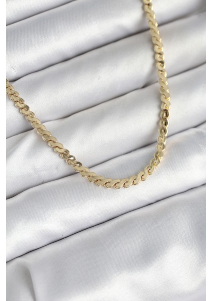 60 cm Gold Renk Pirinç Yassı Zincir Model Kadın Kolye