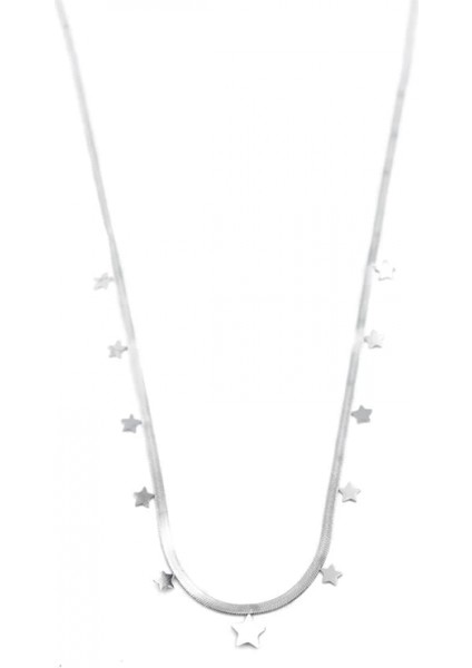 Yıldız Ezme Zincir Kolye - 45CM - Gümüş