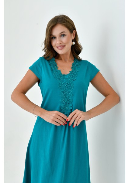 Kadın Yakası Güpürlü A Kesim Yarım Kol Viskon Günlük Midi Boy Büyük Beden Elbise Gecelik fiyatları