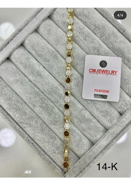 Çelik Vip Serisi 14K Görünümlü Taşlı Yuvarlak Motifli Bileklik fiyatları