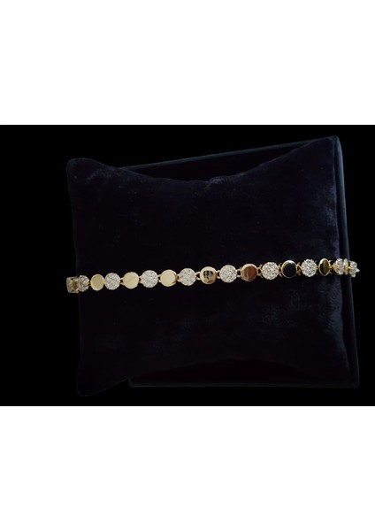 Çelik Vip Serisi 14K Görünümlü Taşlı Yuvarlak Motifli Bileklik modelleri