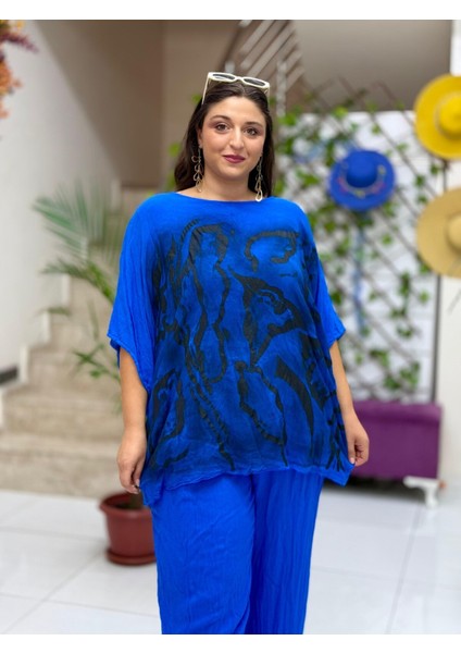 VL3009 Yarasa Kol Baskılı Vual Bluz Saks fiyatları