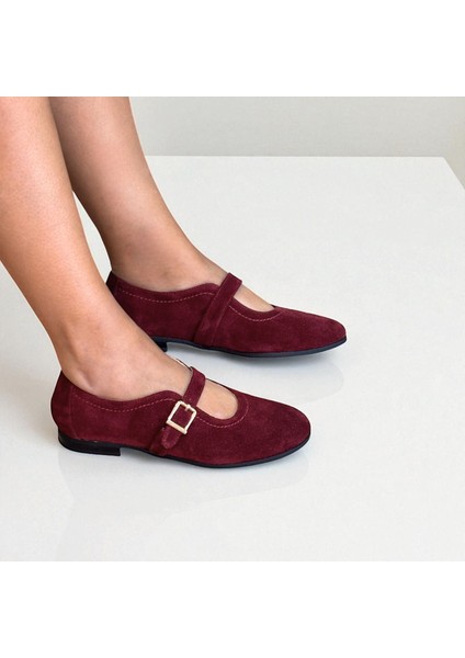 Bordo Süet Hakiki Deri Tokalı Kadın Babet fiyatları