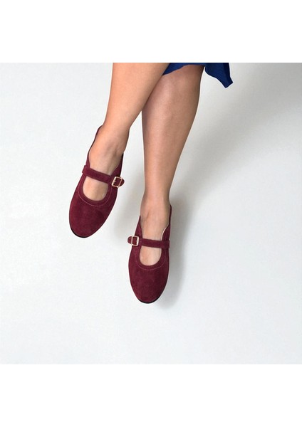 Bordo Süet Hakiki Deri Tokalı Kadın Babet fırsatları