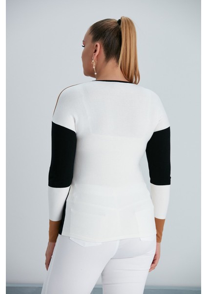 Kadın Üç Renkli Çiçek Desenli Taş Detaylı Premimum Kalite Şık Curve Anne Büyük Beden Triko Bluz fırsatları