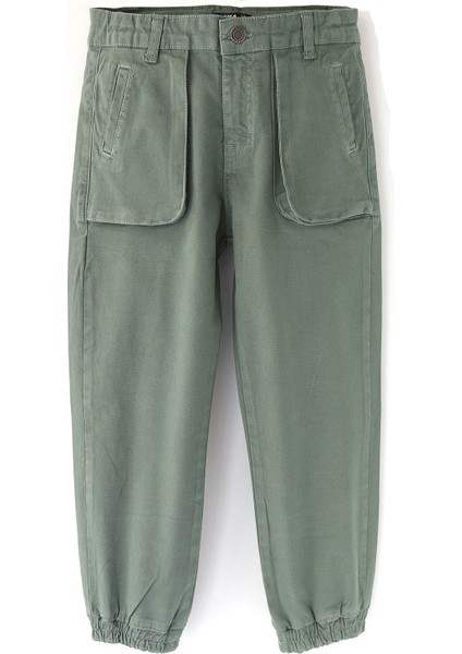 Kapaklı Patch Cep Detaylı Erkek Çocuk Kanvas Jogger Pantolon Yeşil Renk Erkek Çocuk Pantolonu 001-0002083