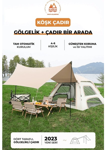 Köşk Çadır Gölgelik ve Çadır Bir Arada 240X240X155 cm Bej -ZP15 indirimleri