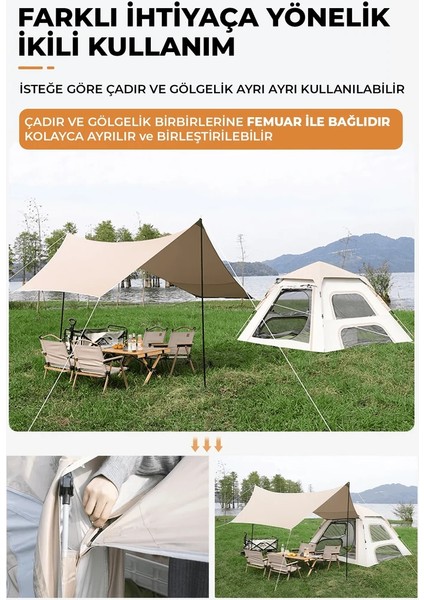 Köşk Çadır Gölgelik ve Çadır Bir Arada 240X240X155 cm Bej -ZP15