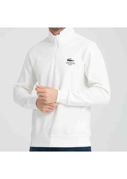 Fermuar Yaka Beyaz Regular Fit Uzun Kol