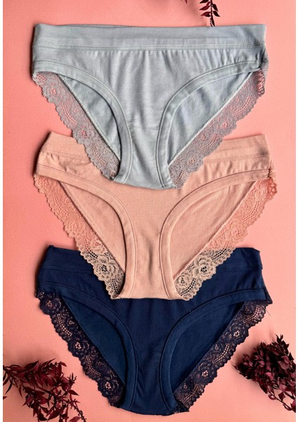 Softlace – 3'lü Yumuşak Dantel Şık ve Rahat Modal Kumaş Kadın Külot