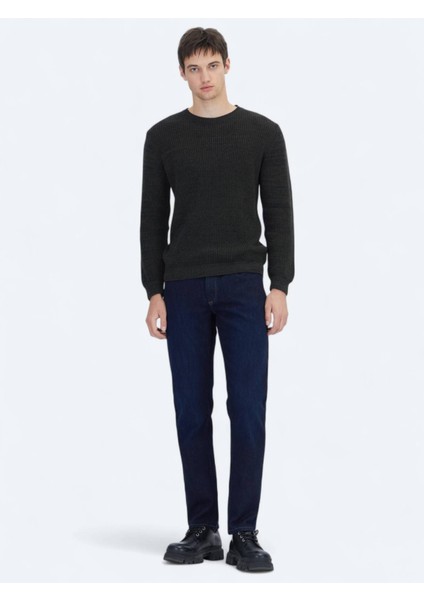 Siyah Bisiklet Yaka Desenli Pamuk Karışımlı Triko Kazak fiyatları