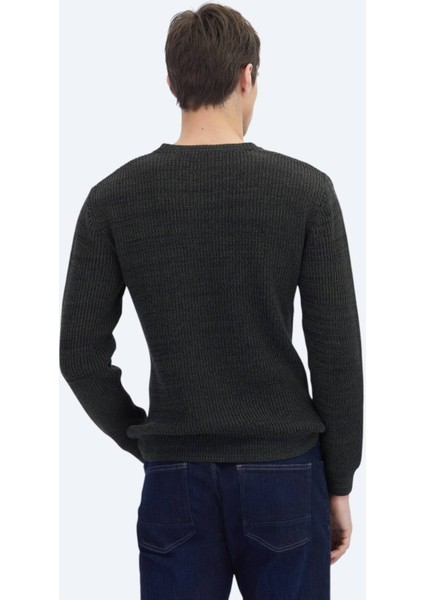 Siyah Bisiklet Yaka Desenli Pamuk Karışımlı Triko Kazak fırsatları