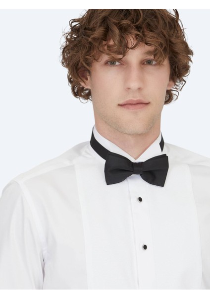 Beyaz Düz Slim Fit Duble Manşet Ata Yaka Smokin Gömlek modelleri
