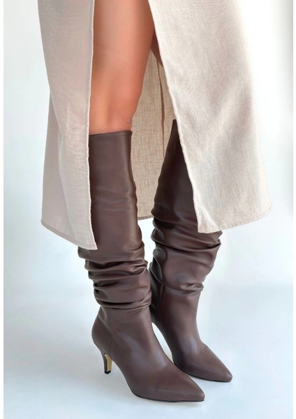 Zelya Kahverengi Cilt Topuklu Çizme