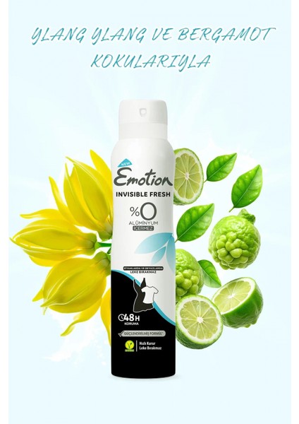 3 Adet Emotion Invisible Fresh Black & White Kadın Deodorant 150ML Vegan, Leke Bırakmaz fiyatları