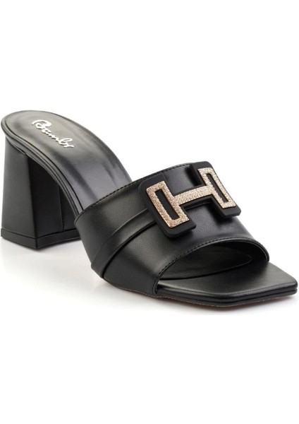 Leyya Siyah Cilt Topuklu Ayakkabı