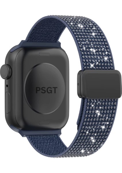 Lüks Sparkle Elmas Manyetik Kayış Apple Watch 1/2/3/4/5/6/se/7/8/9 38/40/41MM -S10(42MM) Kumaş Taşlı