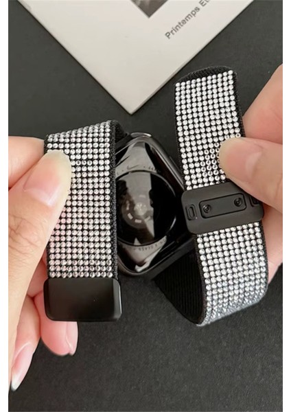 Lüks Sparkle Elmas Manyetik Kayış Apple Watch 1/2/3/4/5/6/se/7/8/9 38/40/41MM -S10(42MM) Kumaş Taşlı modelleri