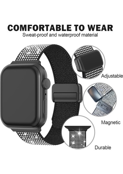 Lüks Sparkle Elmas Manyetik Kayış Apple Watch 1/2/3/4/5/6/se/7/8/9 38/40/41MM -S10(42MM) Kumaş Taşlı indirimleri