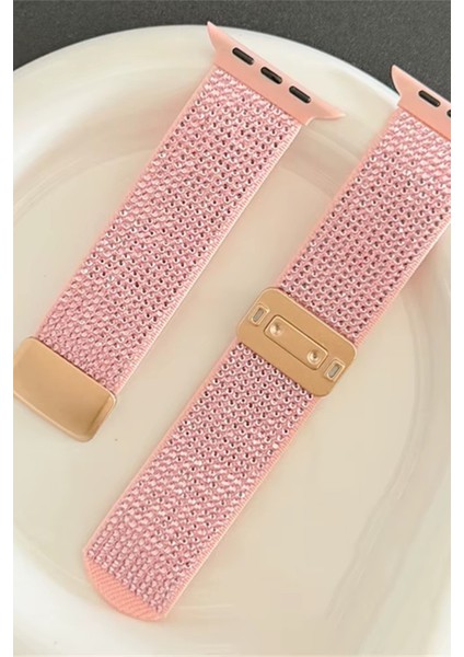 Lüks Sparkle Elmas Manyetik Kayış Apple Watch 1/2/3/4/5/6/se/7/8/9 38/40/41MM -S10(42MM) Kumaş Taşlı