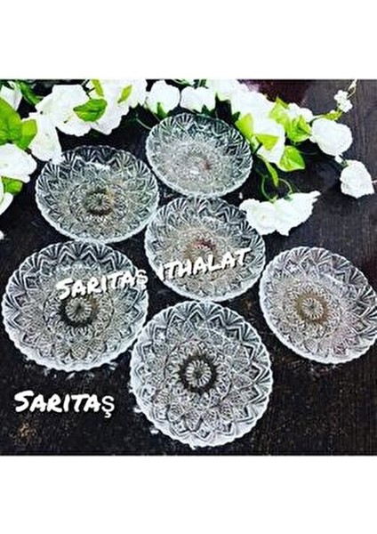 Cam Kahvaltılık Tatlı Çerez Tabağı Modern Kristal Model 12 Li Paket Turuncu