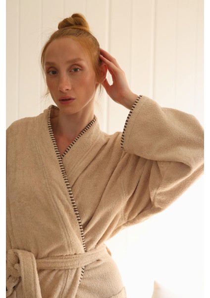 Shadow %100 Pamuk Kadın Bornoz Bej modelleri