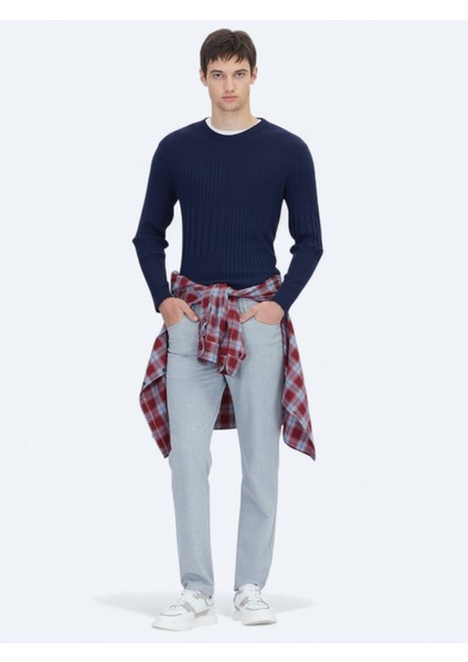 Lacivert Bisiklet Yaka Jakarlı Triko Kazak fiyatları