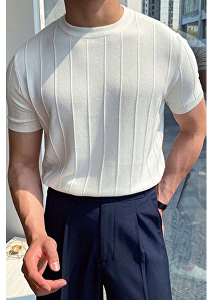 Beyaz Erkek Yuvarlak Yaka Kısa Kollu Tişört %50 Pamuk %50 Akrilik Günlük Kullanım İçin