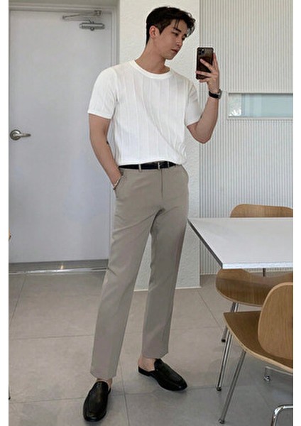 Beyaz Erkek Yuvarlak Yaka Kısa Kollu Tişört %50 Pamuk %50 Akrilik Günlük Kullanım İçin