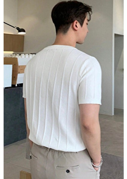 Beyaz Erkek Yuvarlak Yaka Kısa Kollu Tişört %50 Pamuk %50 Akrilik Günlük Kullanım İçin