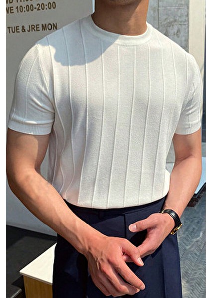 Beyaz Erkek Yuvarlak Yaka Kısa Kollu Tişört %50 Pamuk %50 Akrilik Günlük Kullanım İçin