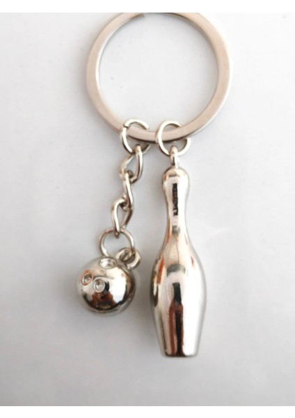 Gümüş Renkli Bowling Topu ve Labut Metal Anahtarlık